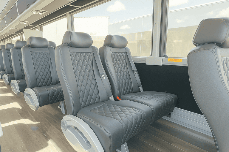 interior of Irvine Coach Bus Service charter bus